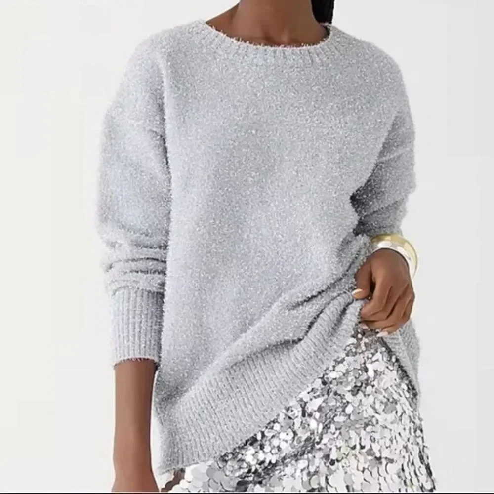 J. Crew Silver Gray Sparkle Crew Neck Sweater XS